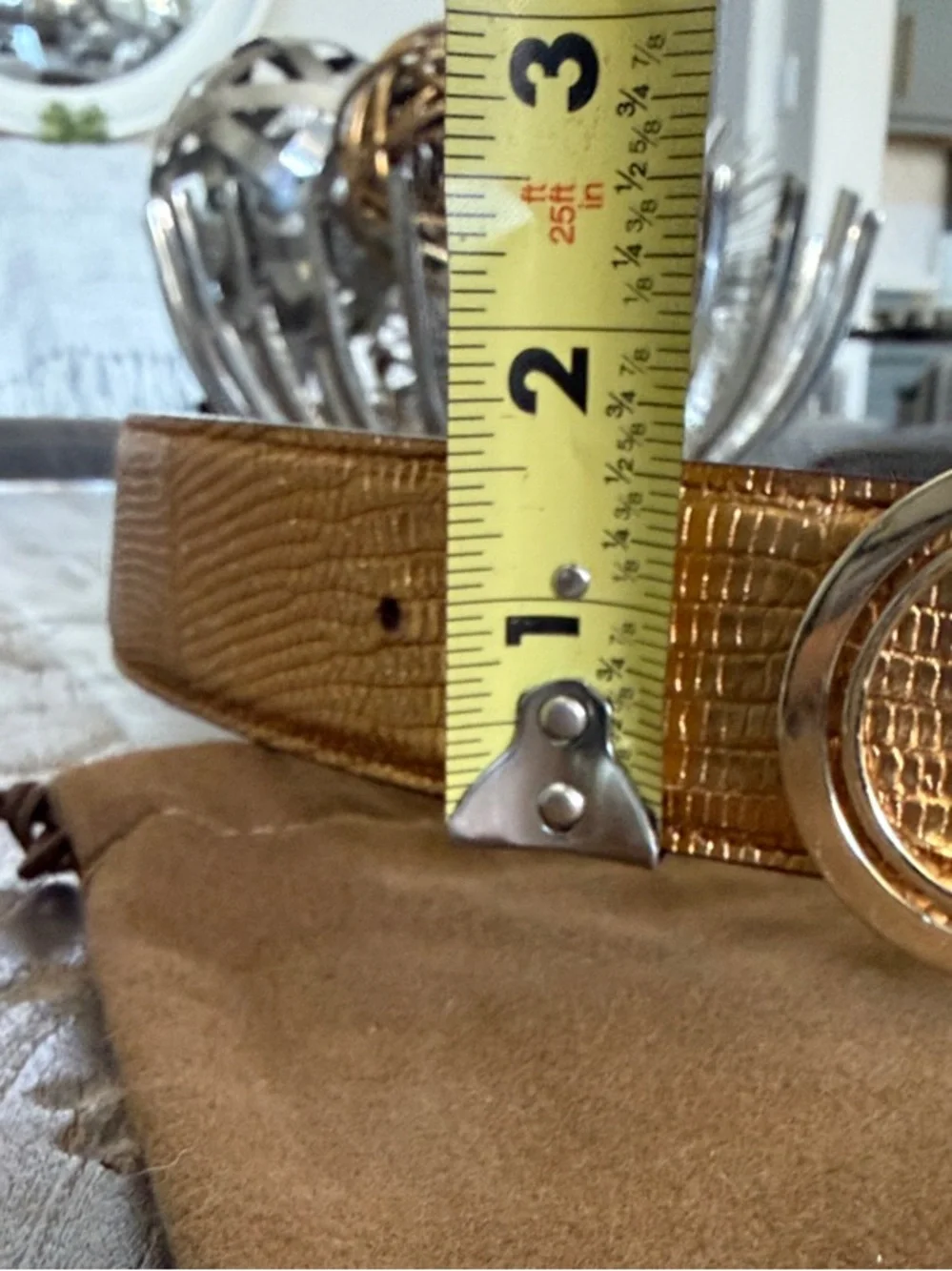 Gucci Bronze Gold Textured Leather Belt with 'G' Logo Buckle
